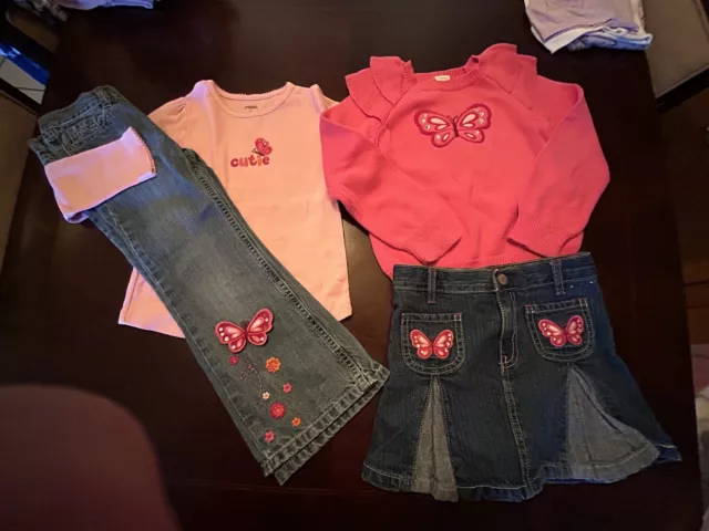 Gymboree Butterfly Girl Cutie Tee Sweater Jeans Skort Pant Set Outfit 5,5T