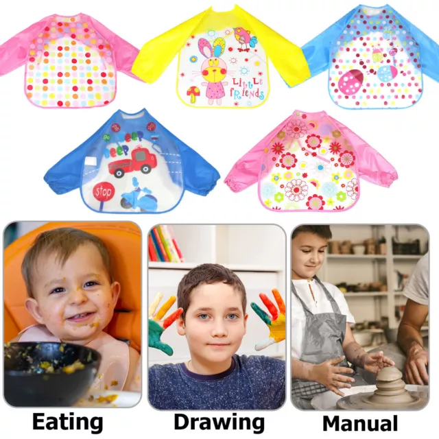 Baby Kids Bibs With Full Long Sleeve Baby Toddler Weaning Feeding Apron Smock