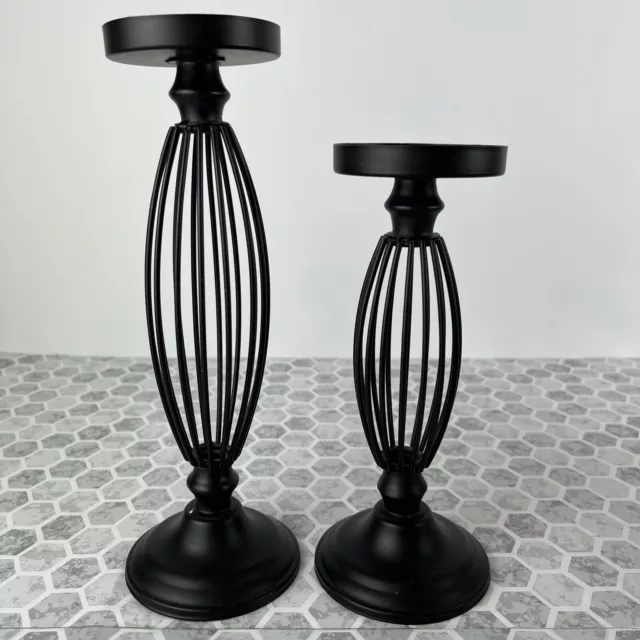 Contemporary Metal Candlestick set-2-Bronze Black Finish Pillar Candles