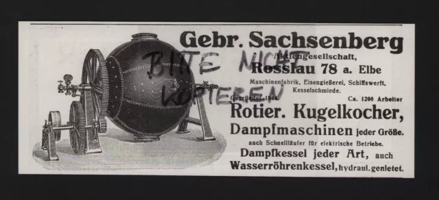 ROSSLAU, Werbung 1926, Gebrüder Sachsenberg AG rotierende Kugelkocher