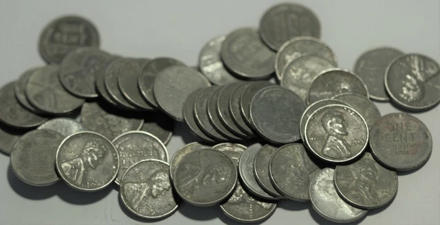 Roll of 50 1943 Steel Cent Lincoln Pennies (1 Roll) 50 Coins WW2