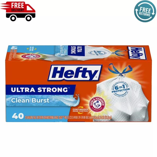 Hefty Ultra Strong Tall Kitchen Trash Bags, Unscented, 13 Gallon, 40 Count