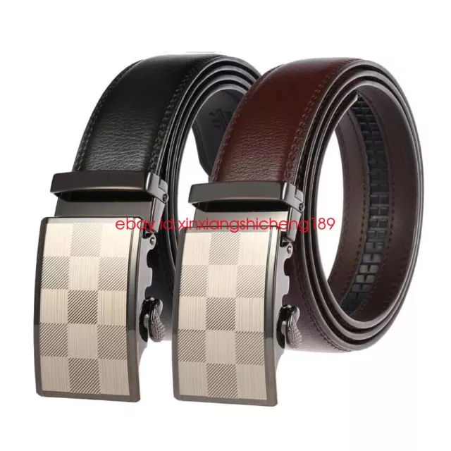 Luxury Men Automatic Buckle Belt Strap Real Leather Belts Ratchet Waistband Suit