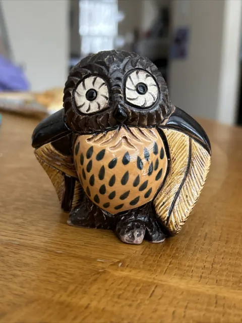 Artesania Rinconada Glazed Pottery Owl 3.25" Tall