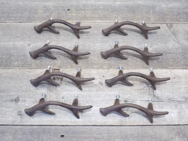 8 Drawer Pulls Antler Horn Handles Cast Iron Deer Elk Cabinet Handle Grasp Pull