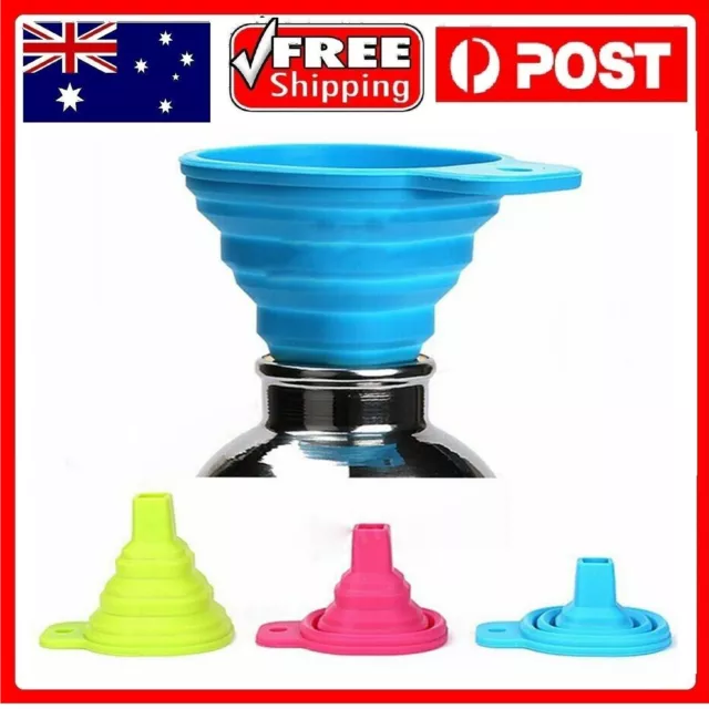 2 Silicone Collapsible Foldable Style Water Liquid Funnel Hopper Gel Kitchen Set