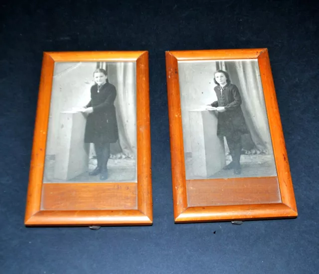 Lot de 2 cadres photos anciens en bois noyer? 11.5x18.5