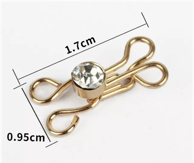 gold Hook and Eye Imitation diamond skirt dress Fasteners Sew On collar hook