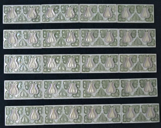 England - Antique Art Nouveau Majolica 20 Border Tiles C1900