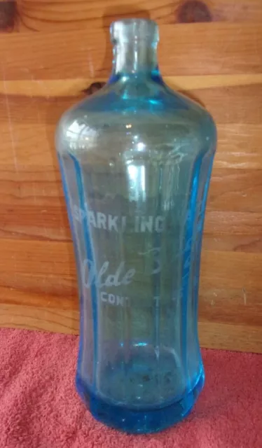 Vintage Olde Bridge Sparkling Water Seltzer Bottle 26oz Antique Blue Glass Czech