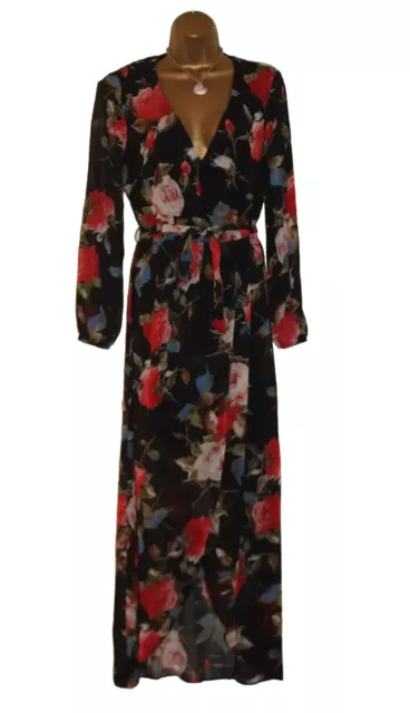 Lipsy Floral Maxi Wrap Dress 12 Slit Long Sleeve Party Occasion Wedding Holiday 3