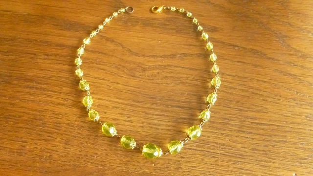Sautoir Collier Ancien Perles Ouraline - Couleurs Vert Et Jaune, Occasion Vintage