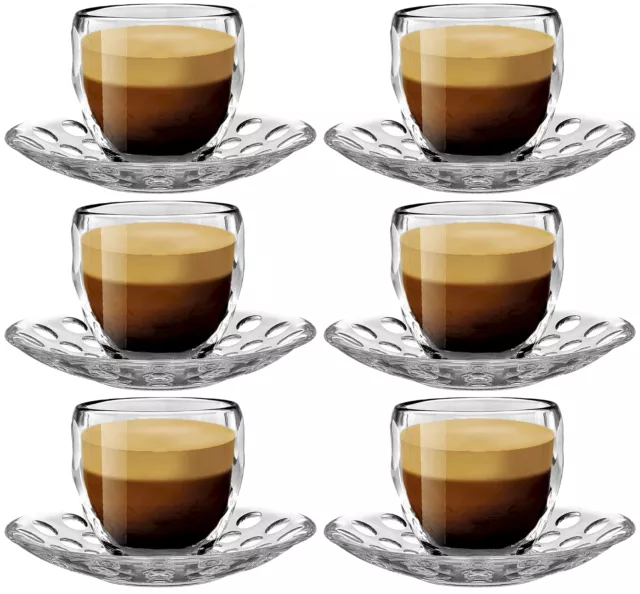 Espressotassen Glas 6er Set mit Untertasse Espresso Gläser Tassen Espressoglas