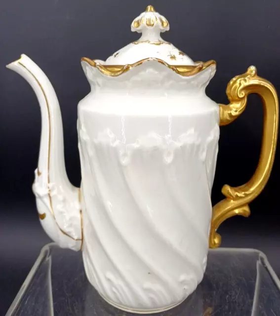 CAFETIERE PORCELAINE FIN XIXème LIMOGES Doré FEUILLE D'OR