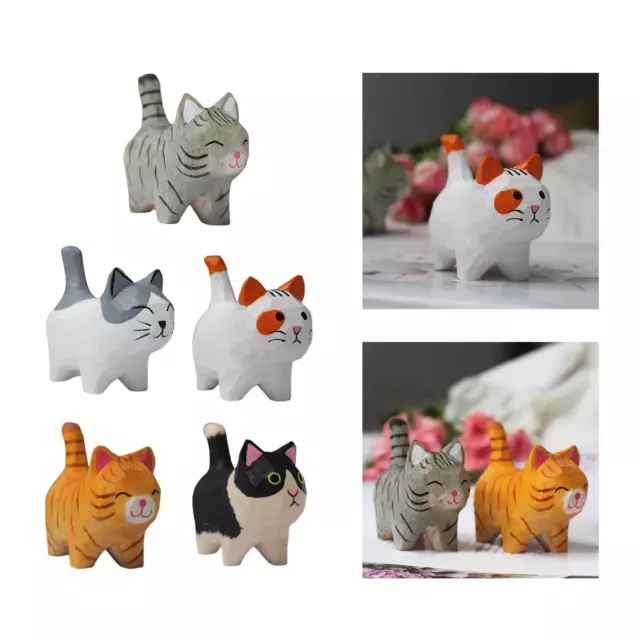 Modèle d'animaux de centre de table de chat sculpté en bois mignon pour