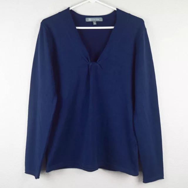 Title Nine Womens L Navy Blue Knit Sweater V-Neck Twist Front Top Long Sleeve