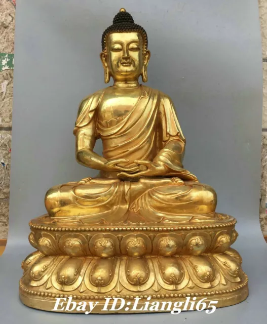 24" Tibet Buddhismus Bronze Gold Shakyamuni Shakyamuni Amitabha Buddha Statue