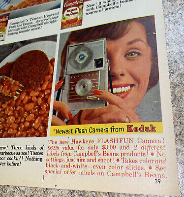 Vintage Años 60 Estampado Kodak AD Ojo de Halcón Flashfun Del Monte Fruit Boston Campbells