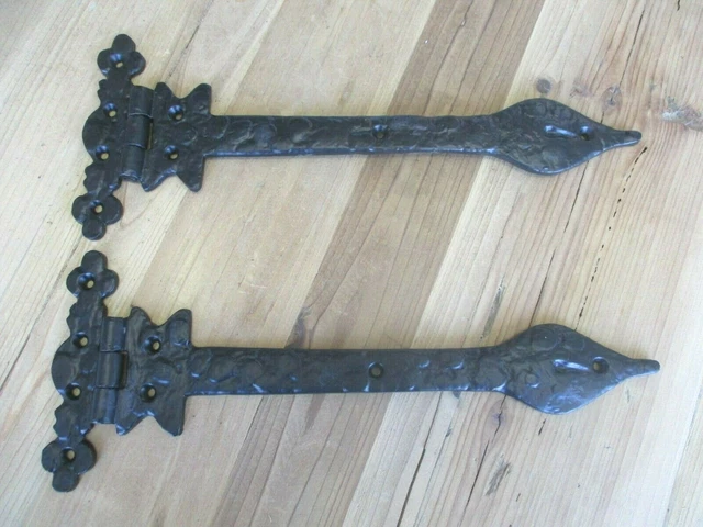 2 Large Iron Hinges Barn Door Ornate 13" Hinge T Strap Hardware Gate Ex Large 2