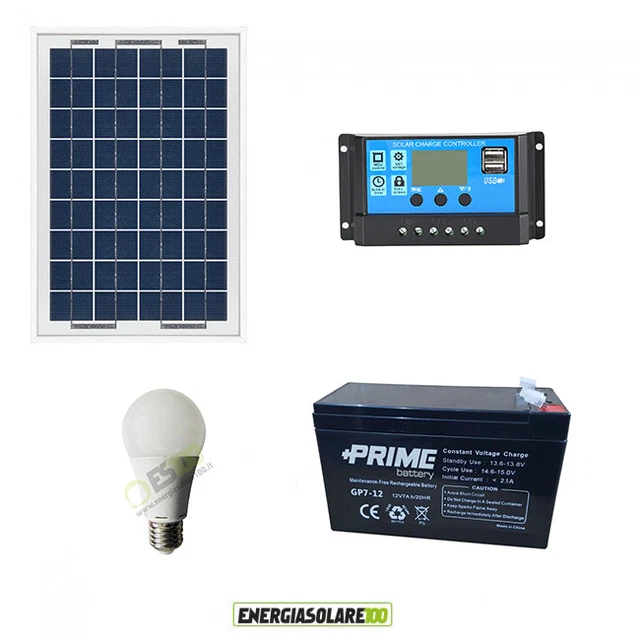 Kit éclairage panneau solaire 10W ampoule LED 7W 5 heures chalet étable