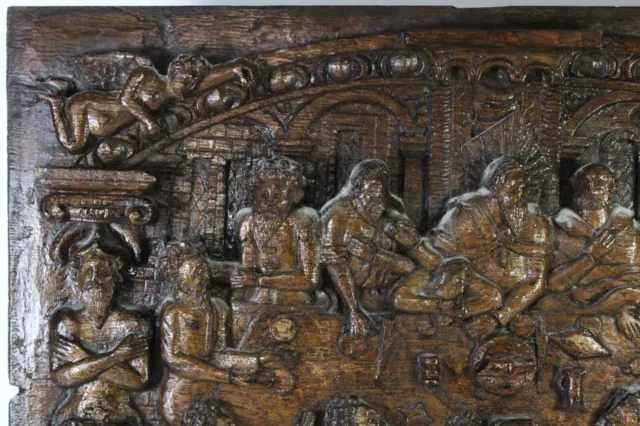 17th Century French / Flemish Carved Oak Last Supper Relief Panel 2