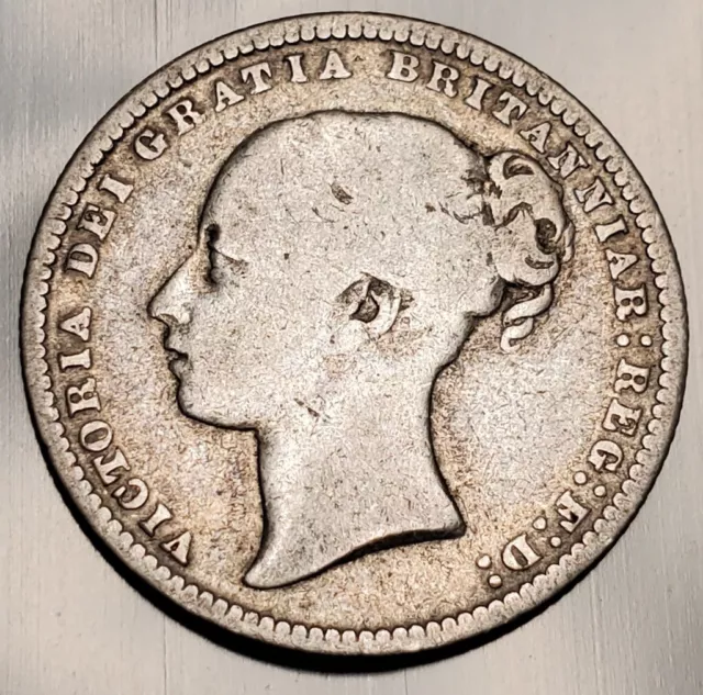 1874 Great Britain One 1 Shilling Silver Coin Queen Victoria