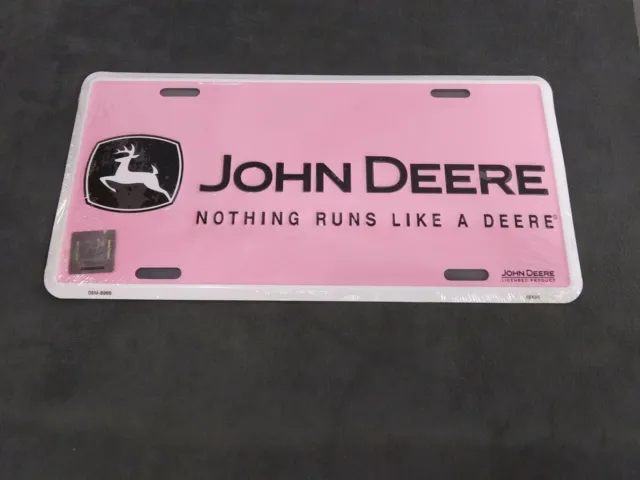 John Deere Embossed License Plate - Nothing Runs Like A Deere - Pink *NEW*