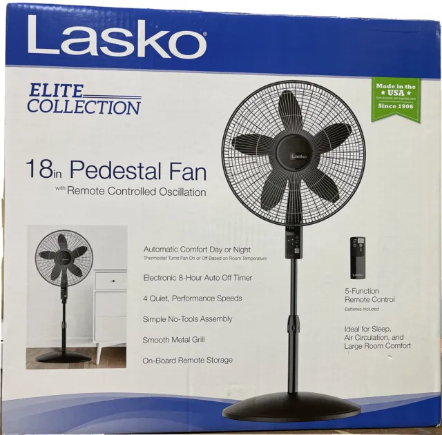 Lasko Elite Collection 18” Pedestal Fan W/ Remote Controlled Oscillation S18640