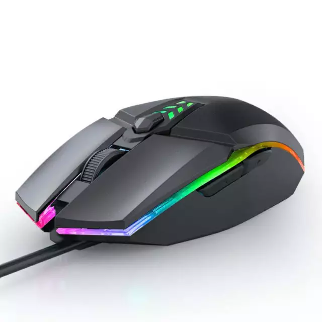 1600dpi RGB Lighting Gaming Wired Mouse with Silent Buttons - Black