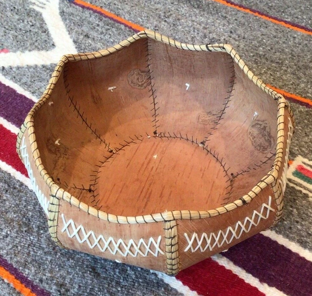 Antique Birch Bark Bowl With Quillwork Decoration Hand Made