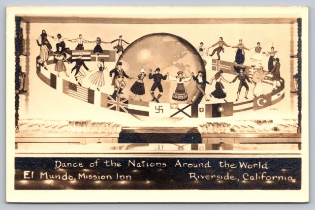 Rare Rppc C1910 El Mundo Mission Inn Riverside Ca. Dance Of The Nations Swastika