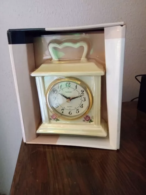 Ingraham Floral Ceramic Small Mantel Clock For Your Cottage Decor