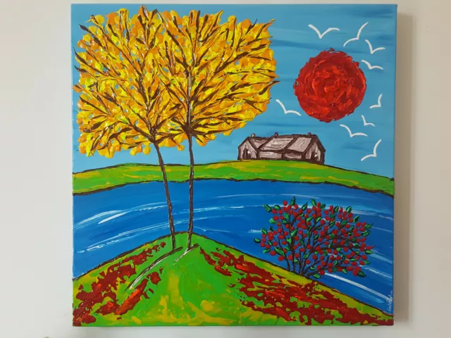 QUADRO MODERNO ASTRATTO DIPINTO A MANO PAESAGGIO 50x50x4cm RIF34