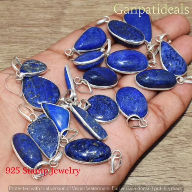 Lapis Lazuli Gemstone Baby Pendant Wholesale 5pcs Lot 925 Silver Plated