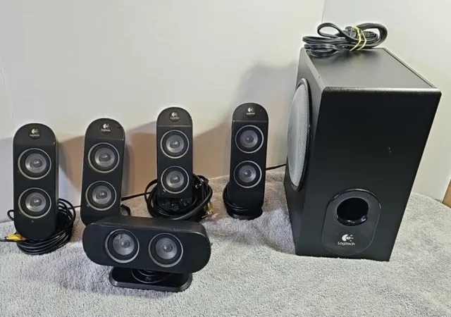Logitech X-530 5.1 Sound System with  1 Subwoofer 5 Speakers Tested and Working
