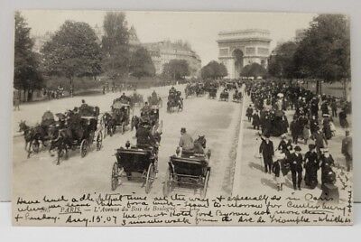 Paris, L'Avenue du Bois de Boulogne 1907 to USA Postage Due Photo Postcard B13
