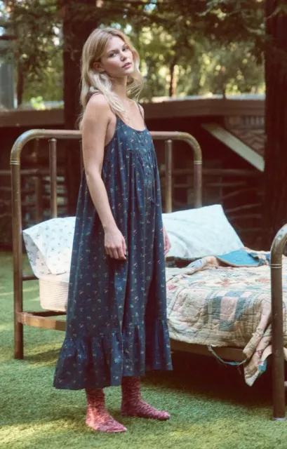 The Great Ruffle Tank Night Slip Maxi Dress Navy Posy Floral Printed L 3 259145