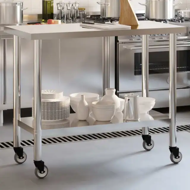 Mesa de trabajo de cocina con ruedas acero inox 110x55x85 cm vidaXL
