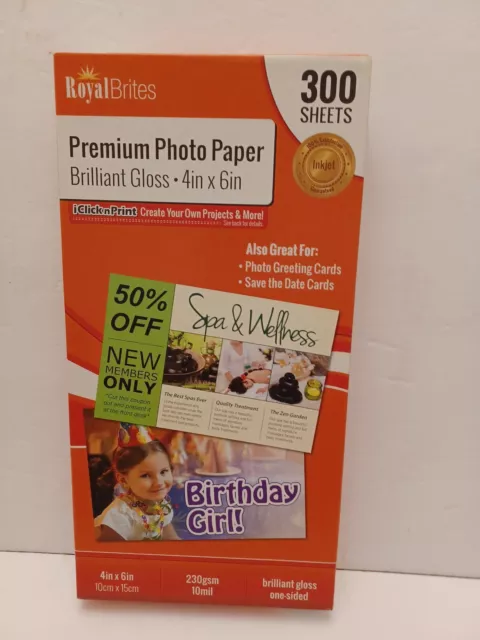 Premium Photo Paper Brilliant High Gloss, 4x6 Inches, 300/Pk ROYAL BRITES