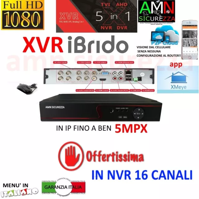 DVR NVR IBRIDO NVR HVR AHD TVI CVI 8 CH CANALI FULL HD IP CLOUD 3G WIFI 5mpx