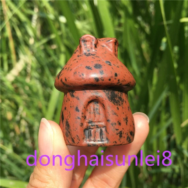 1pc Natural red obsidian mushroom house Quartz Crystal Carved Reiki Healing