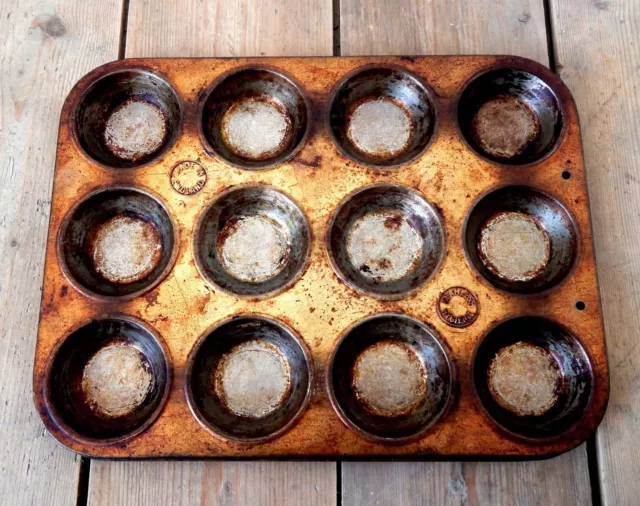 Vintage Shabby Seamless Hygienic Metal Baking Tin Bun Tray Cupcake Muffin #3