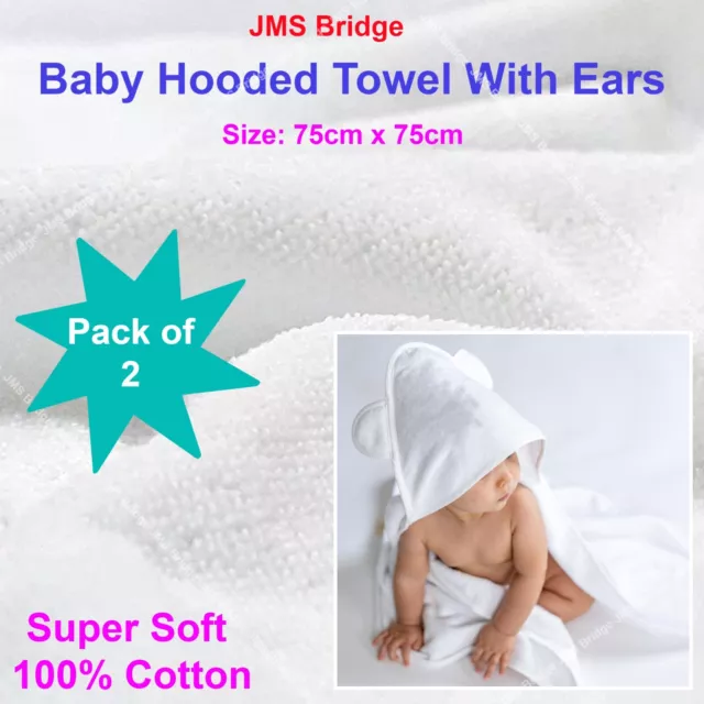 2 x Hooded Baby Towel Soft 100% Cotton Bath Wrap Newborn Shower Boy Girl 75x75cm