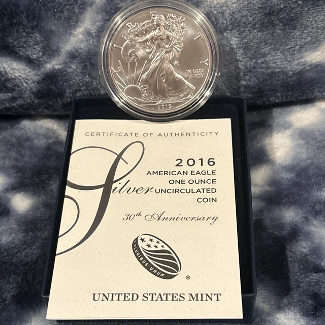 2016 W US Mint American Eagle One Ounce Silver Uncirculated Coin COA & Box