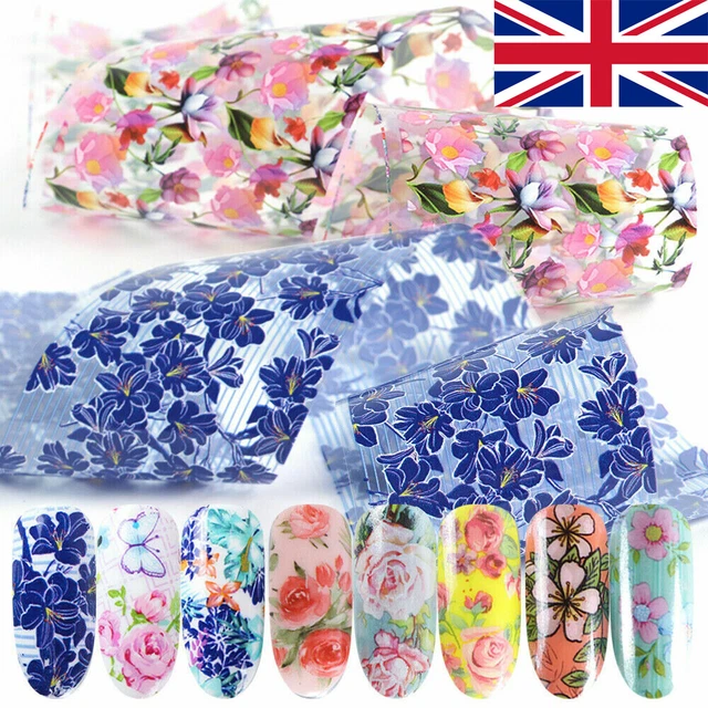 10 x LACE FLOWERS Nail Art Foils Nail Transfer Foil Decal Glitter Sticker