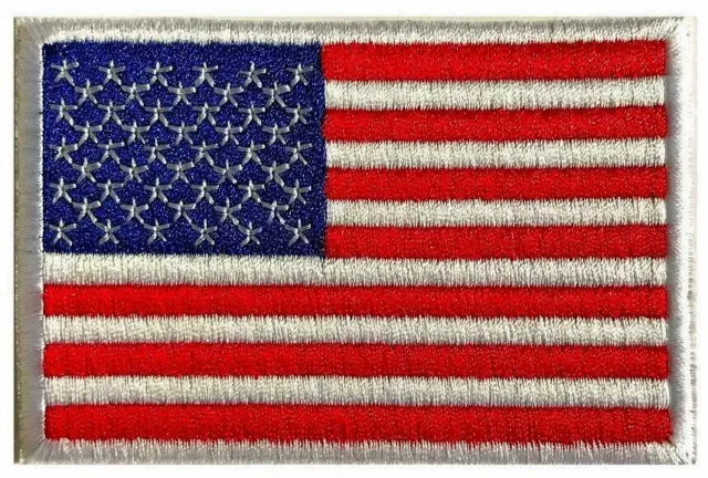 USA American Flag WHITE Border Embroidered Patches 3.5" x 2.5" iron-on