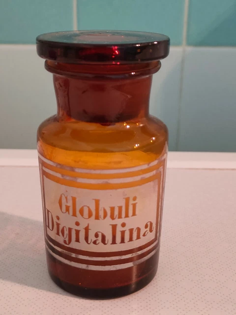 ANTICO VASETTO FLACONE Laboratorio Farmacia GLOBULI DIGITALINA  in vetro ambrato
