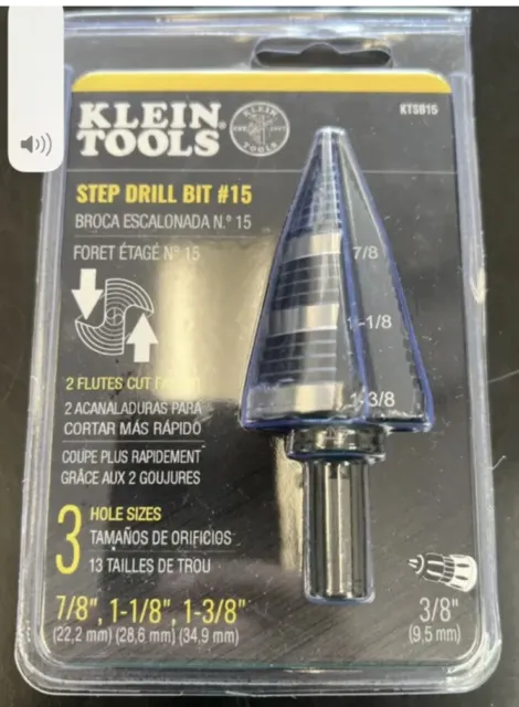 Klein Tools KTSB15 Step Drill Bit #15   7/8", 1-1/8", 1-3/8" NEW