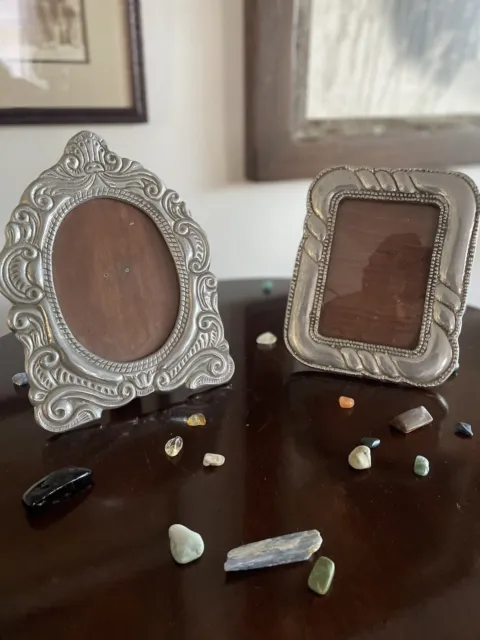 Pewter Antique Picture Frames (2) Handmade Mexico Exquisite Detail Free Ship!