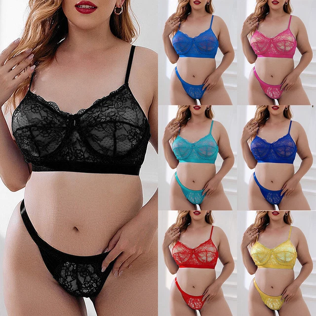 PLUS SIZE Women Lingerie Sexy Bra Bralet Thong G-string Underwear Set Nightwear